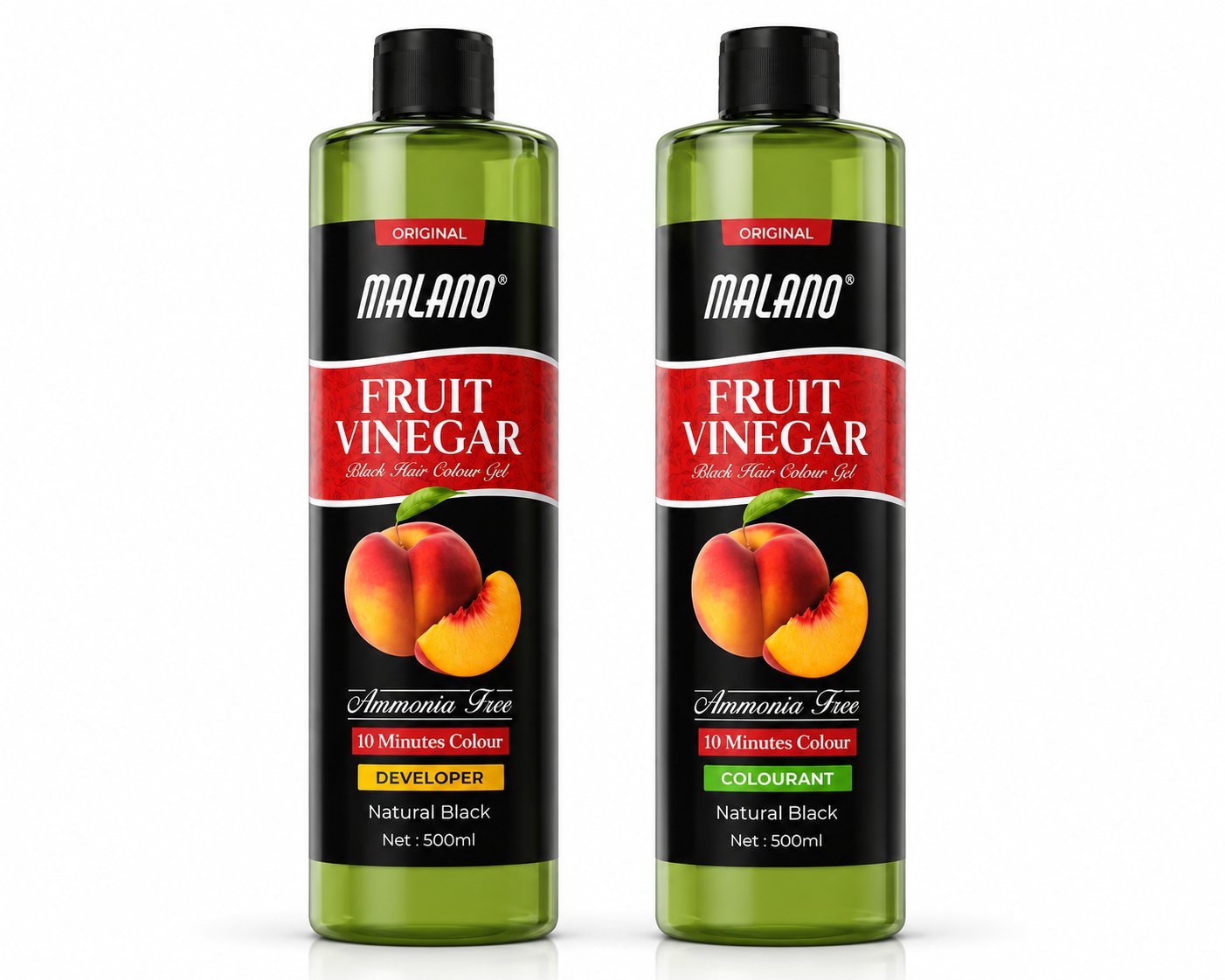 Malano Fruit Vinegar Colourant and Developer 500ml bottles, Natural Black