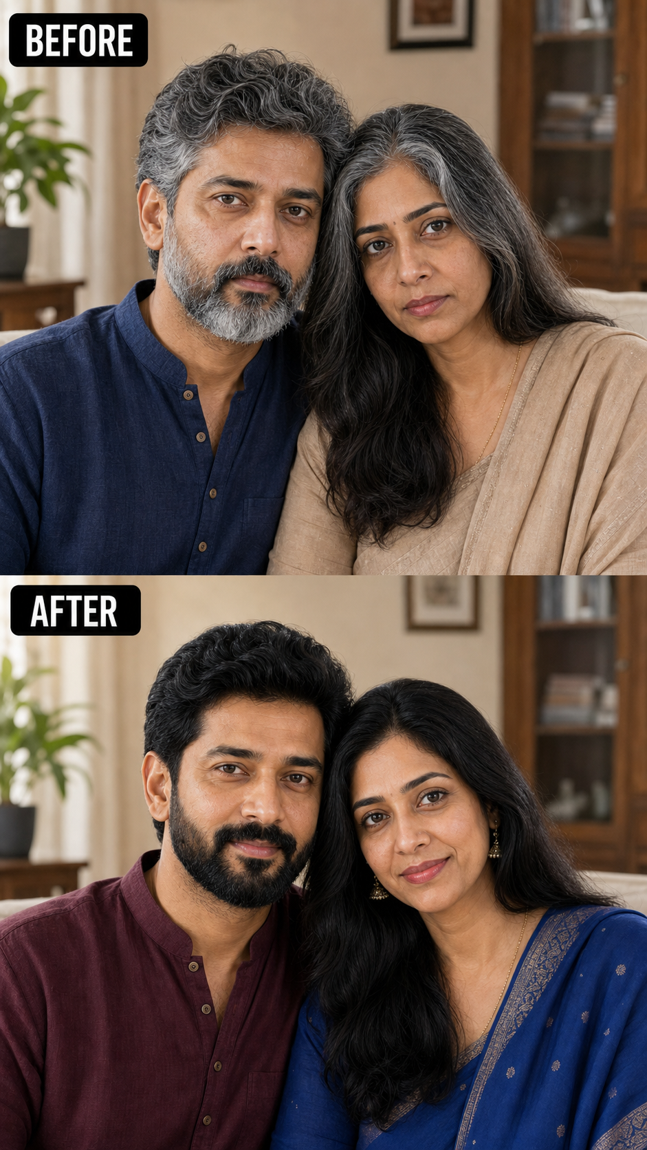 Malano Apple Hair Colour before and after results — natural black coverage